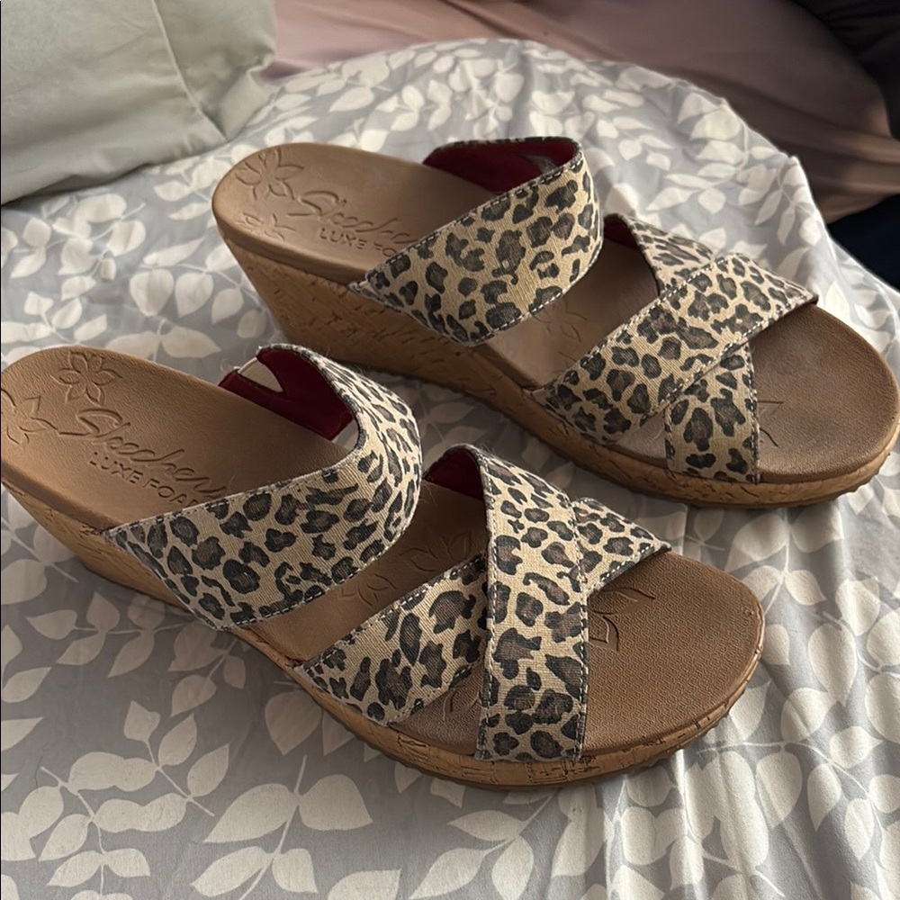 Skechers Brown Wedge Sandals with Crisscross Design